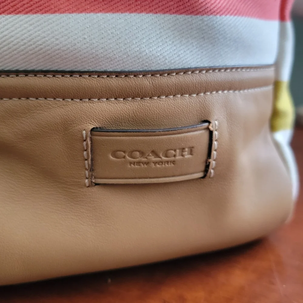 Coach F28523 Hadley Multicolor Stripe Canvas Beach Tote Bag w/ Pouch Y2K